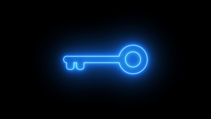 Glowing neon line Key icon isolated on black background. Hyperrealist illustration Neon key in trendy stylish colors. - obrazy, fototapety, plakaty