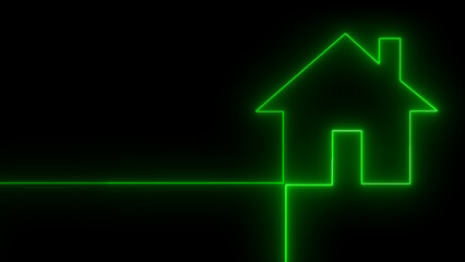 Neon line home icon. Neon line Cool linear illustration home icon.  House icon glowing neon light on black background.