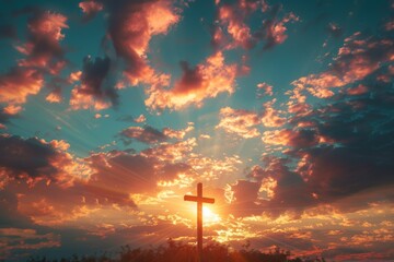 Cross in the Easter sunset sky