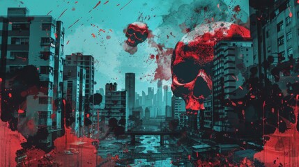 A digital art piece portraying the devastation caused by a pandemic - obrazy, fototapety, plakaty