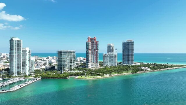 Aerial video footage of Miami Beach, South Pointe
