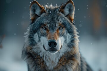 A majestic red wolf stands proudly in the winter snow, embodying the untamed spirit of the wild and evoking a sense of wonder and awe in its onlookers