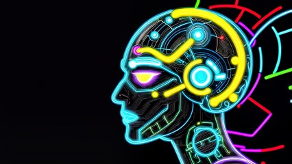 Fototapeta premium Digital human head logo concept illustration. Creative idea. Learning chip sign. Innovation technology symbol. Modern communication. Technology Meets Human Body Brain Generative AI Chip Generative AI