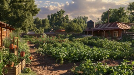 The image of a flourishing community garden, showcasing the hard work and dedication of individuals contributing to sustainable agriculture, photographed in breathtaking