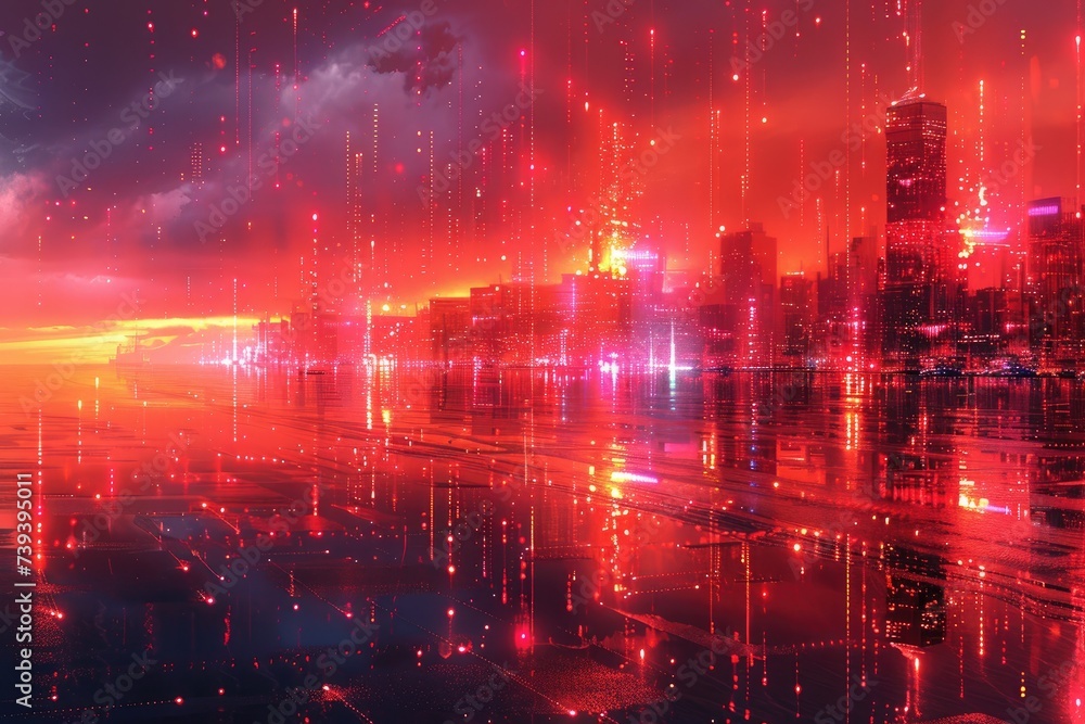Poster a mesmerizing metropolis illuminated by cascading celestial sparkles and bursting bursts of vibrant 