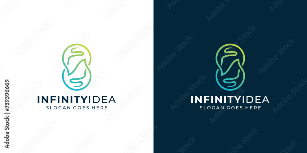 Wall mural Creative Infinity Idea Logo. Lightbulb Infinity with Modern Lineart Style Icon Symbol Vector Design Template.