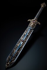 An image of Medieval knights sword on a black background Generative AI