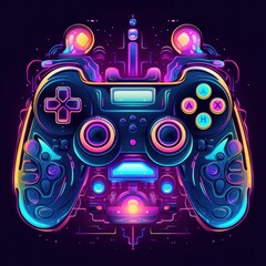 Retro videogame controller in neon style