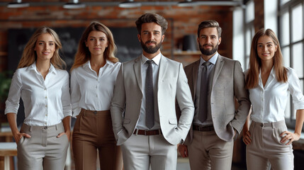 closeup of beautiful business people standing in office - 739397697