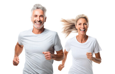 Happy middle aged couple jogging, cut out