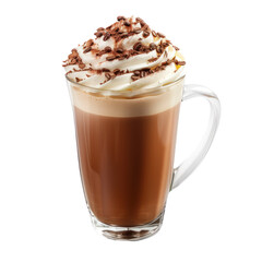 Close-up of cafe mocha in glass, isolated on transparent background.