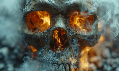 Shades of Death: Lit Cigarette with Smoke Drawing a Skull in a Productive 3D Design.
Skull with cigarette on ashes. Smoking kills concept. Selective focus.