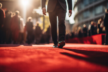 Generative AI picture of red carpet for celebrities with paparazzi festival award - obrazy, fototapety, plakaty