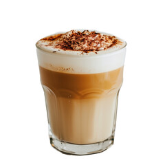 Cinnamon latte isolated on transparent background, close-up.