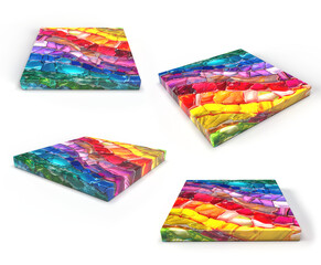 Square colorful stone podium platform for product presentation isolated on transparent background render