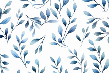 Abstract pattern background with blue tree leaves. Watercolor style