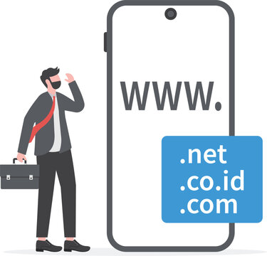 Illustration concept of domain with the person pointing at the screen.

