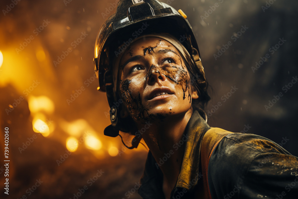 Poster generative ai picture of a hard mining work deep in the earth extracting vital energy resources