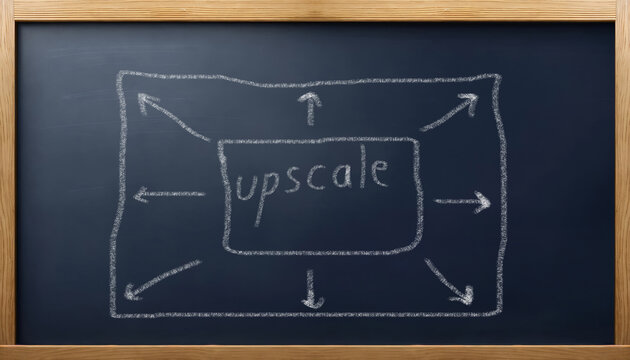 image illustrates the concept of upscaling, using chalk drawings on a chalkboard.