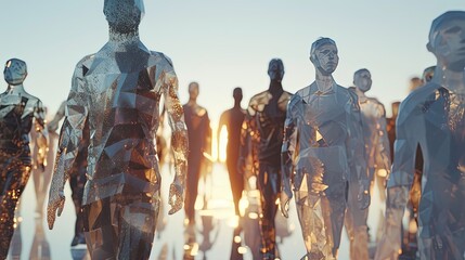 group of glass people, concept of Glassmorphism