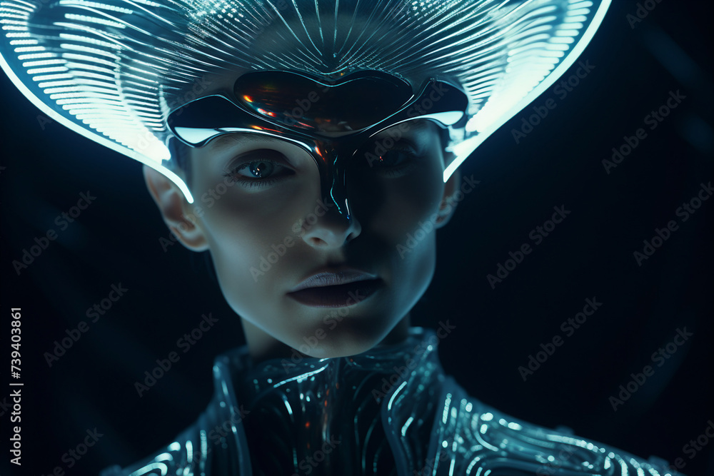 Aufkleber alien commander standing over dark futuristic background created with generative ai