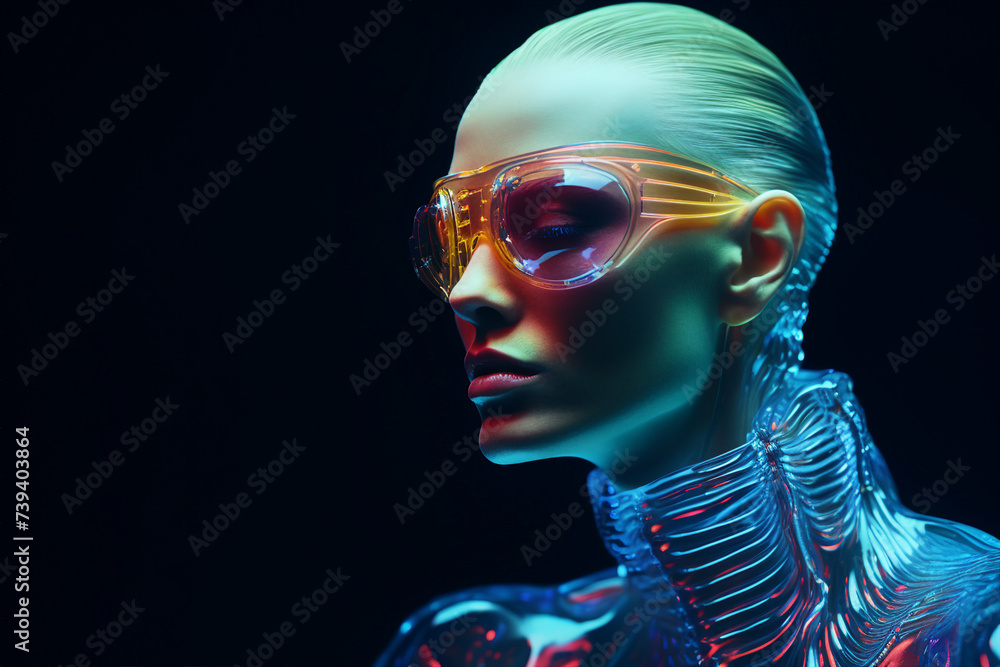 Aufkleber alien commander standing over dark futuristic background created with generative ai