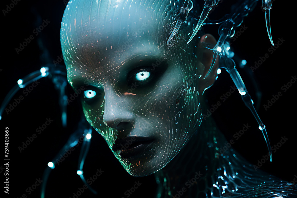 Aufkleber alien commander standing over dark futuristic background created with generative ai