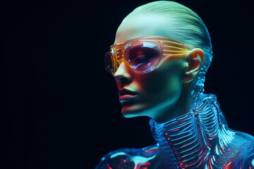 Alien commander standing over dark futuristic background created with generative AI