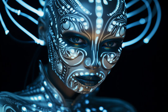 Fantasy character design cyborg face made with modern technology generative ai concept