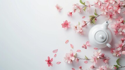 A charming and whimsical Mother's Day card design featuring a teapot and floral elements, crafted with elegance on a pure white background, presented in vivid