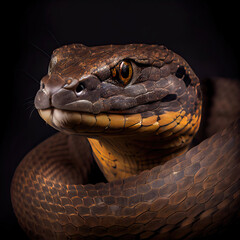 Fototapeta premium Close-Up Brown Water Snake Portrait in Studio with Dramatic Lighting