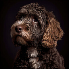 Cockapoo Portrait with Expressive Eyes in Artistic Studio Setting