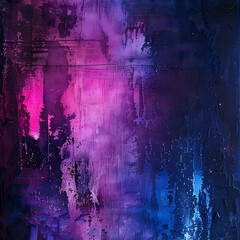 Enigmatic shades of dark blue, purple, and pink create a mysterious aura. Against a rough abstract background, bright lights and glow illuminate