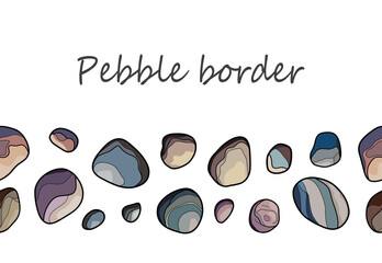 Seamless border with sea pebbles.