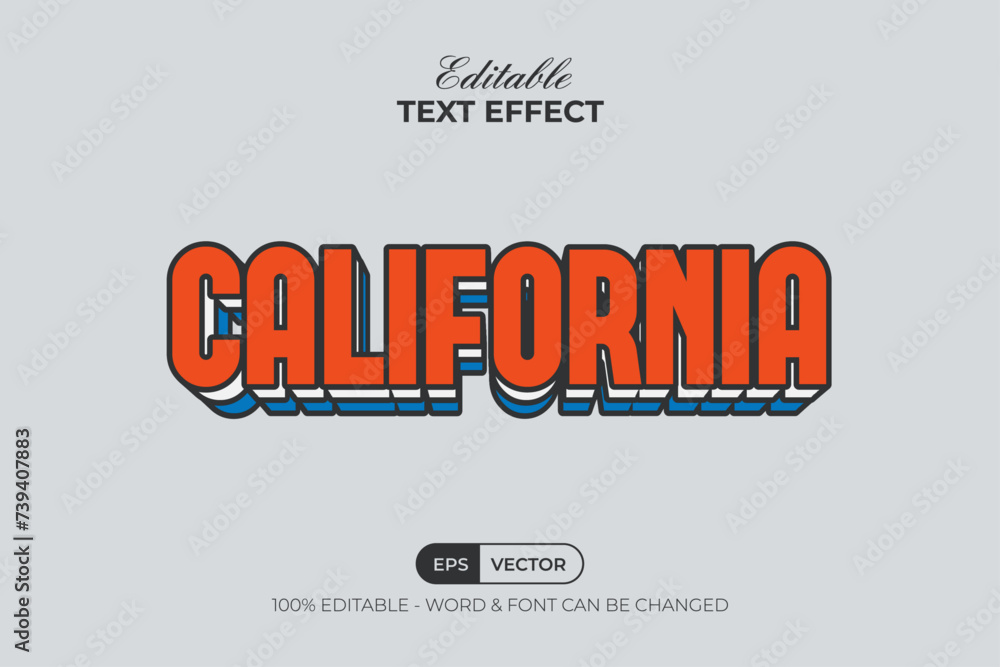 Poster california text effect retro style. editable text effect.