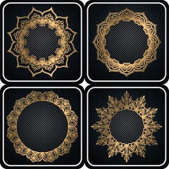 set of golden frames with floral elements. decorative round frames design.