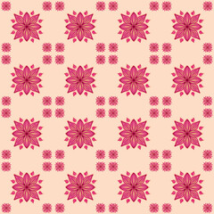 A pink flower pattern on a peach background.