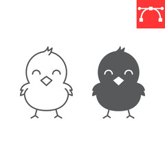 Chick line and glyph icon, Easter and animal, chicken vector icon, vector graphics, editable stroke outline sign, eps 10.