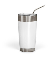 Realistic stainless tumbler isolated on transparent background.fit element for scenes project.