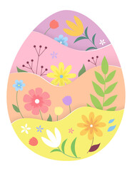 Egg in paper cut style with flowers. Colorful Easter egg isolated on a white background.