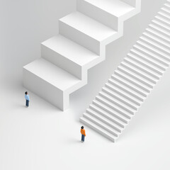 Comparative image of successful work conveyed through climbing the stairs.3D Scene