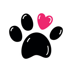 Paw print with heart icon. Vector illustration isolated on white background.