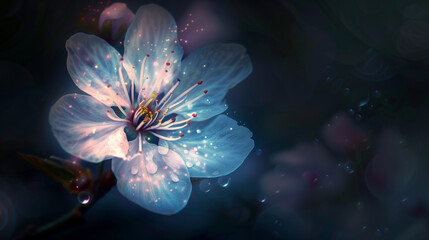 cherry blossom flower glowing in a dark background 