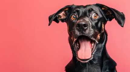Dog caught mid bark with a look of amazement uniform color backdrop vivid facial expression - obrazy, fototapety, plakaty