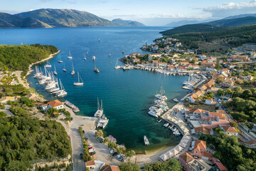 Aerial view of the picturesque Fiskardo village and port Kefalonia, Greece - 739415056