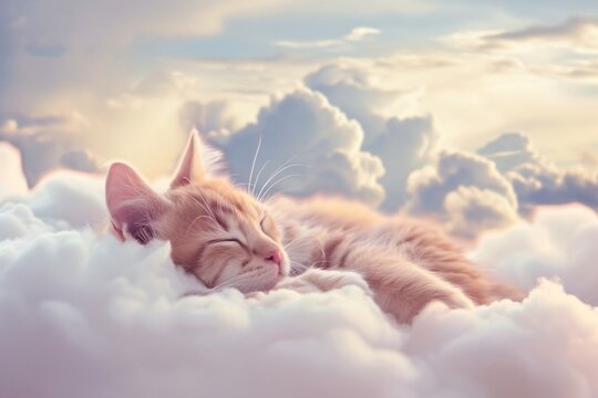 Fluffy animal in a peaceful sleep on a cloud the epitome of comfort and serenity