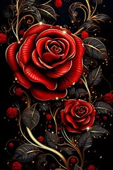 Hintergrundbild rote Rose mit schwarzen Blättern 