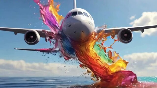 splashing color water on airplane.