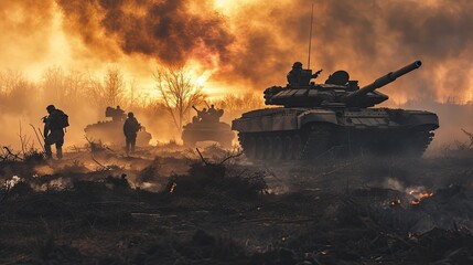 Tanks on battlefield - obrazy, fototapety, plakaty