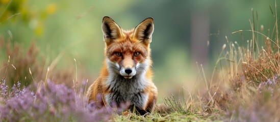 Majestic red fox standing in the middle of a sprawling field under the golden sun